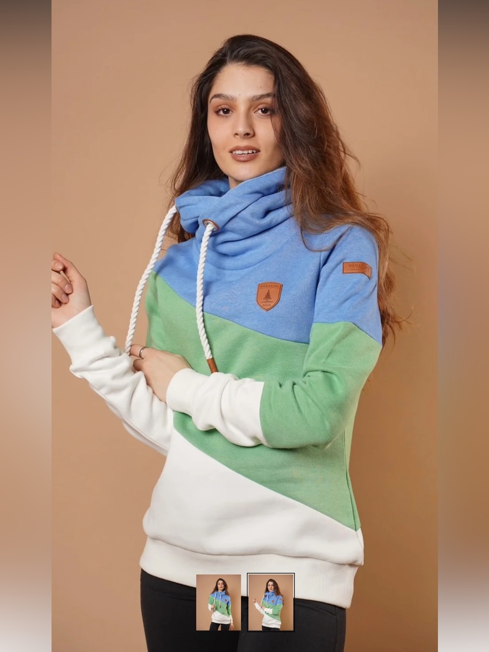 Wanakome Selene Hoodie tri-color cowl neck sweater